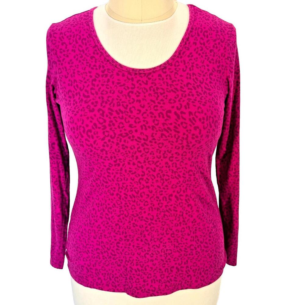 Careisma by Sofia Vergara Women's L Long Sleeve Tee Shirt Fuschia VNeck Cheetah